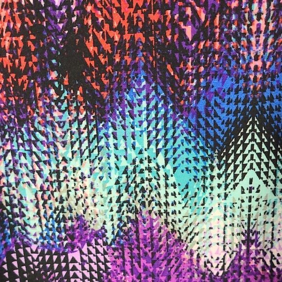 Hot Kiss 1X Colorful Abstract Chevron Sharkbite Flowy Knit Midi Skirt High-Low - Picture 4 of 8